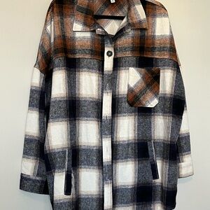 Zenana Outfitters Brown Plaid Shirt Jacket 2X